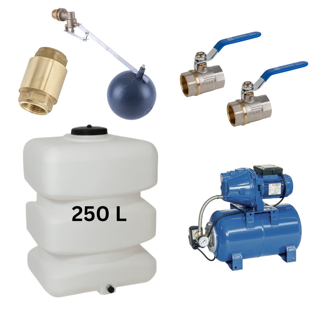 Kit "Agua potable 250L“ con depósito de agua Mavil (blanco, rectangular) y bomba hidrófora Speroni | Depositos de agua potable |  |