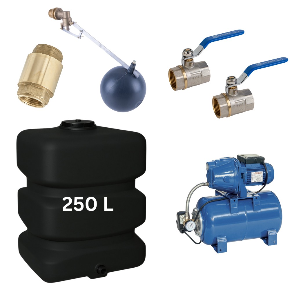 Kit "Agua potable 250L“ con depósito de agua Mavil (negro, rectangular) y bomba hidrófora Speroni | Depositos de agua potable |  |