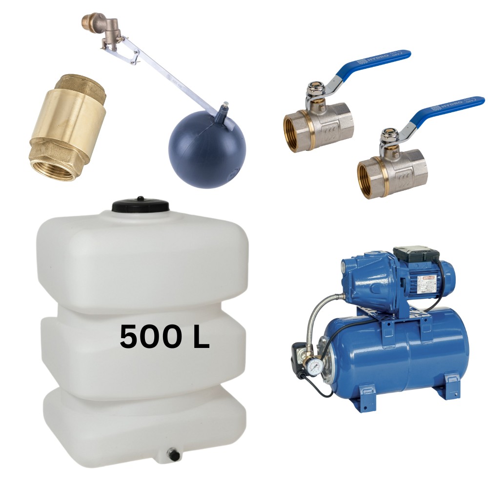 Kit "Agua potable 500L“ con depósito de agua Mavil (blanco, rectangular) y bomba hidrófora Speroni | Depositos de agua potable |  |