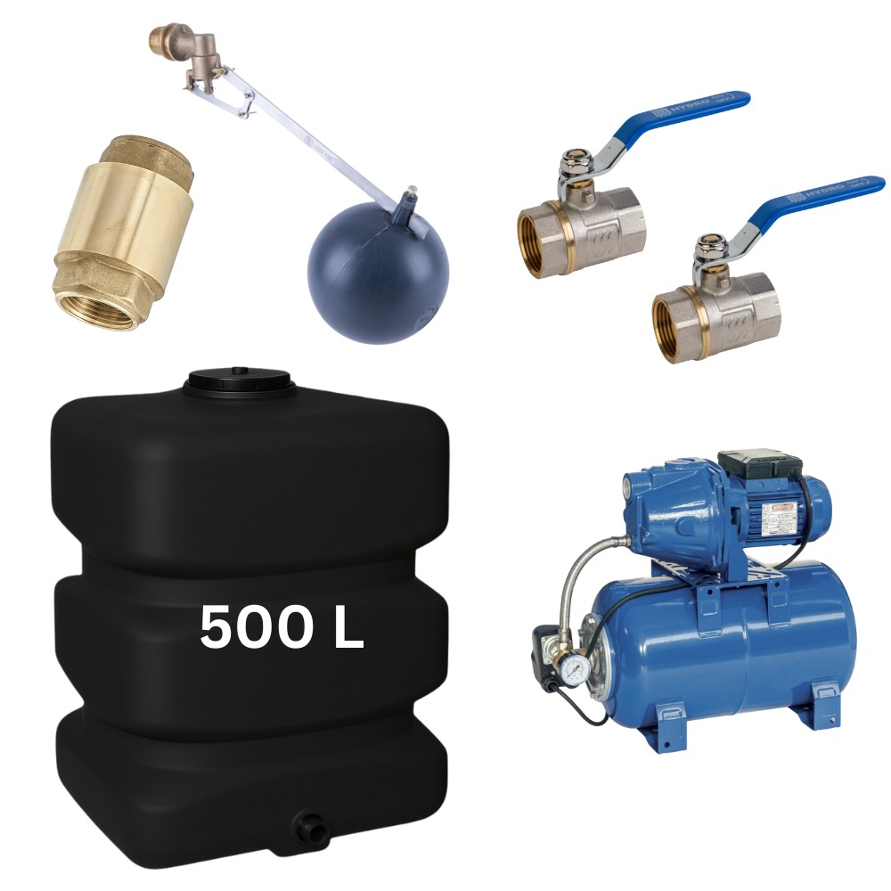 Kit "Agua potable 500L“ con depósito de agua Mavil (negro, rectangular) y bomba hidrófora Speroni | Depositos de agua potable |  |