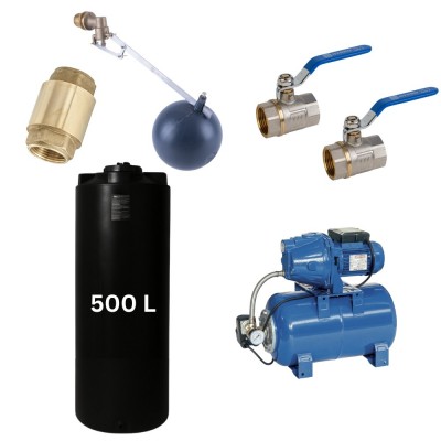 Kit "Agua potable 500L“ con depósito de agua Mavil (negro, cilíndrico) y bomba hidrófora Speroni - Depositos de agua potable