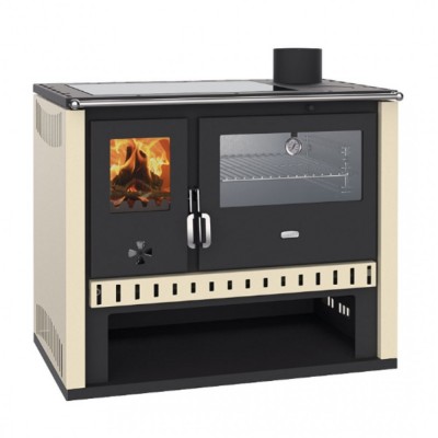Cocina de leña Prity GT, con horno de acero inoxidable y placa vitrocerámica, 15 kW - Estufas de leña con horno