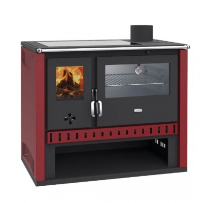 Cocina de leña Prity GT Rojo, con horno de acero inoxidable y placa vitrocerámica, 15 kW - Comparación de Producto