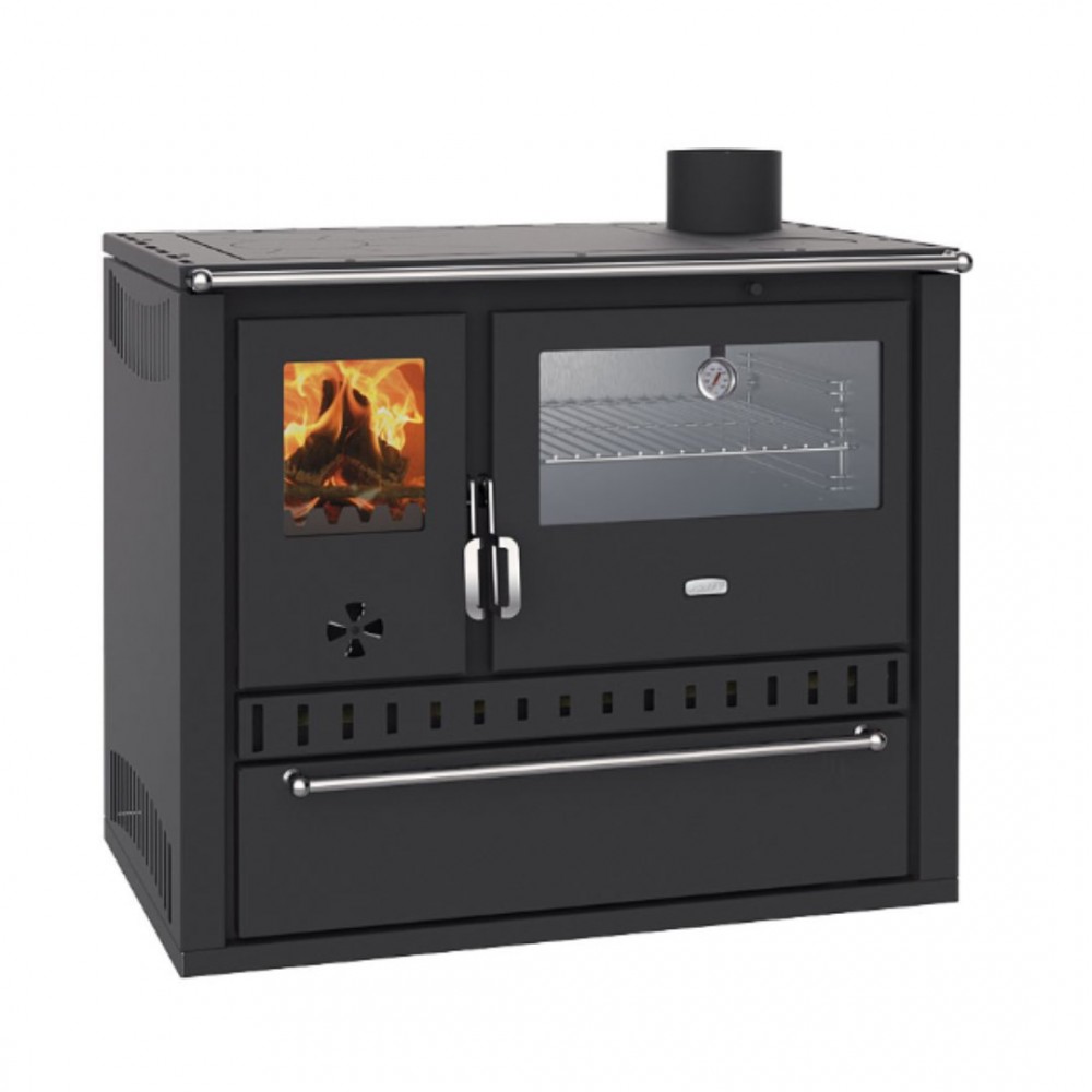 Cocina calefactora de leña Prity GT W10, con horno de acero inoxidable, encimera de acero y cajón, 9.6 kW | Estufas de leña con horno | Estufas de leña |