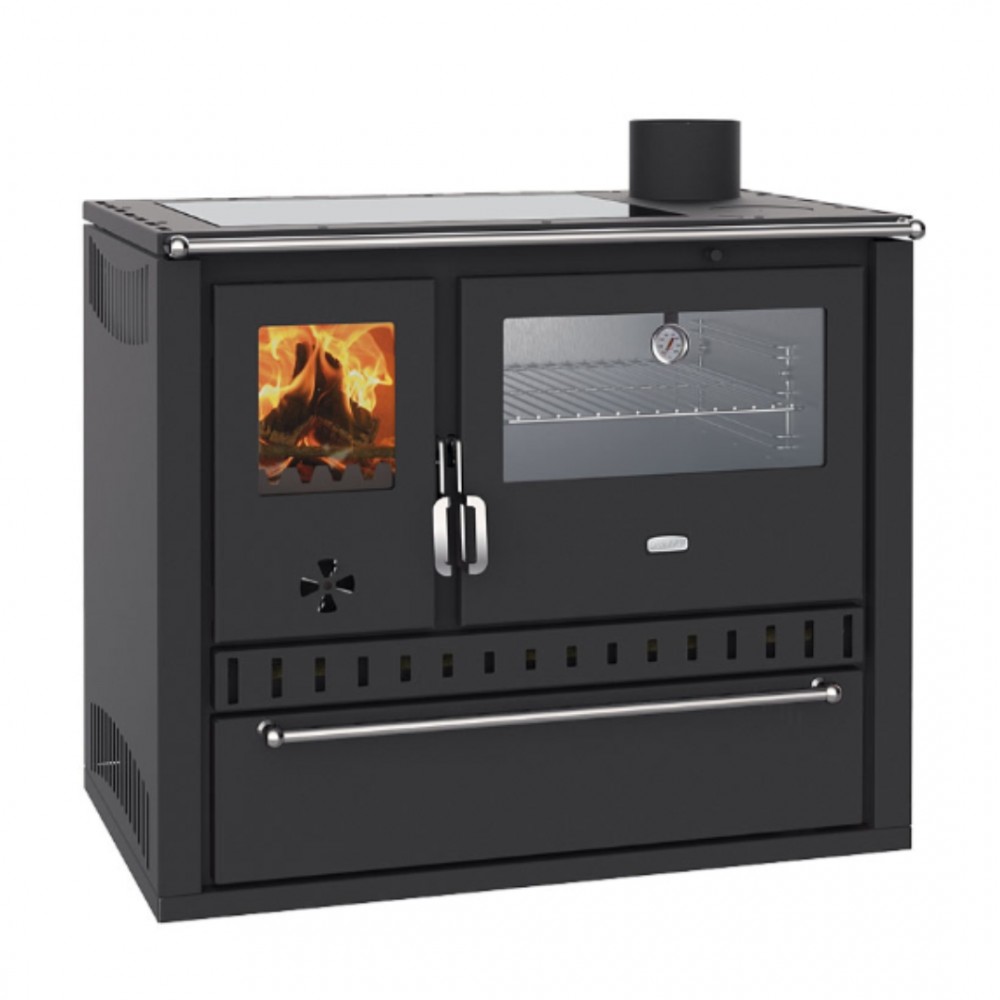 Cocina calefactora de leña Prity GT W10, con horno de acero inoxidable, placa vitrocerámica y cajón 9.6 kW | Estufas de leña con horno | Estufas de leña |