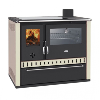 Cocina calefactora de leña Prity GT W10 Marfil, con horno de acero inoxidable, tolva vitrocerámica y cajón, 9.6 kW - Comparación de Producto