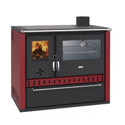 Cocina calefactora de leña Prity GT W10 Rojo, con horno de acero inoxidable, tolva de acero y cajón, 9.6 kW - Comparación de Producto