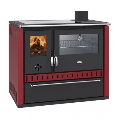 Cocina calefactora de leña Prity GT W10 Rojo, con horno de acero inoxidable, placa vitrocerámica y cajón, 9.6kW - Comparación de Producto
