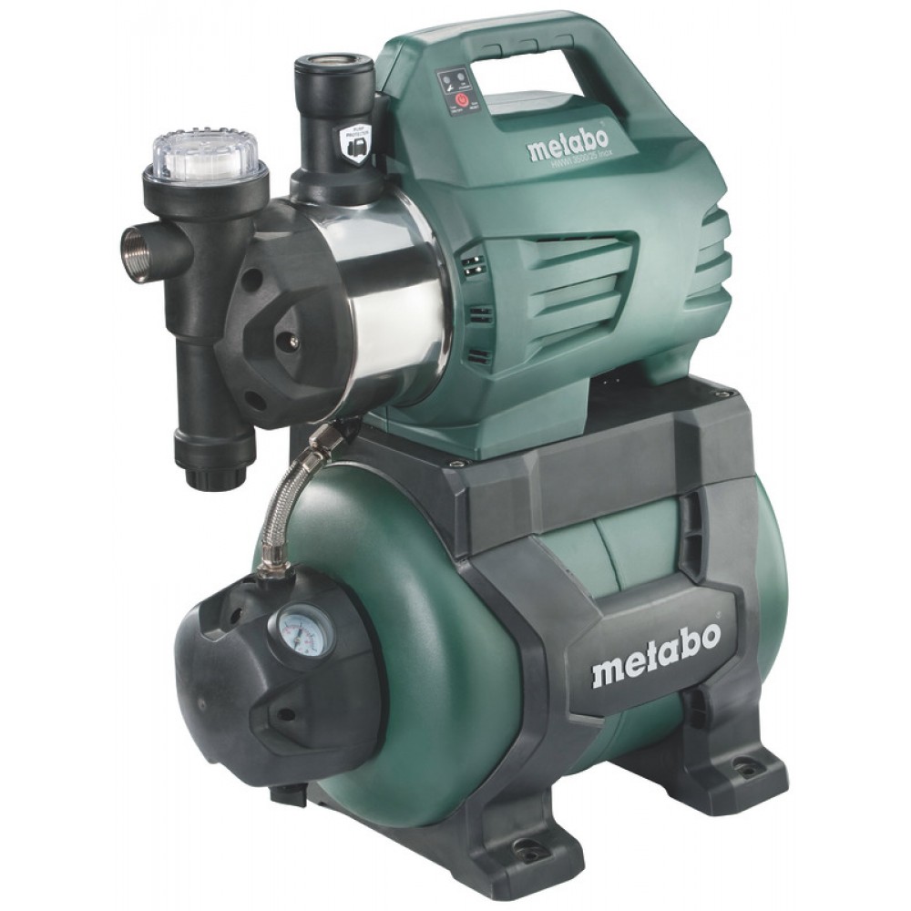 Bomba de agua hidrófora monofásica METABO HWWI 3500/25 INOX, potencia 1100 W, caudal 3500 l/h, capacidad del depósito 24 L, altura de elevación 45 m | Bombas de agua electrica | Bombas de agua |