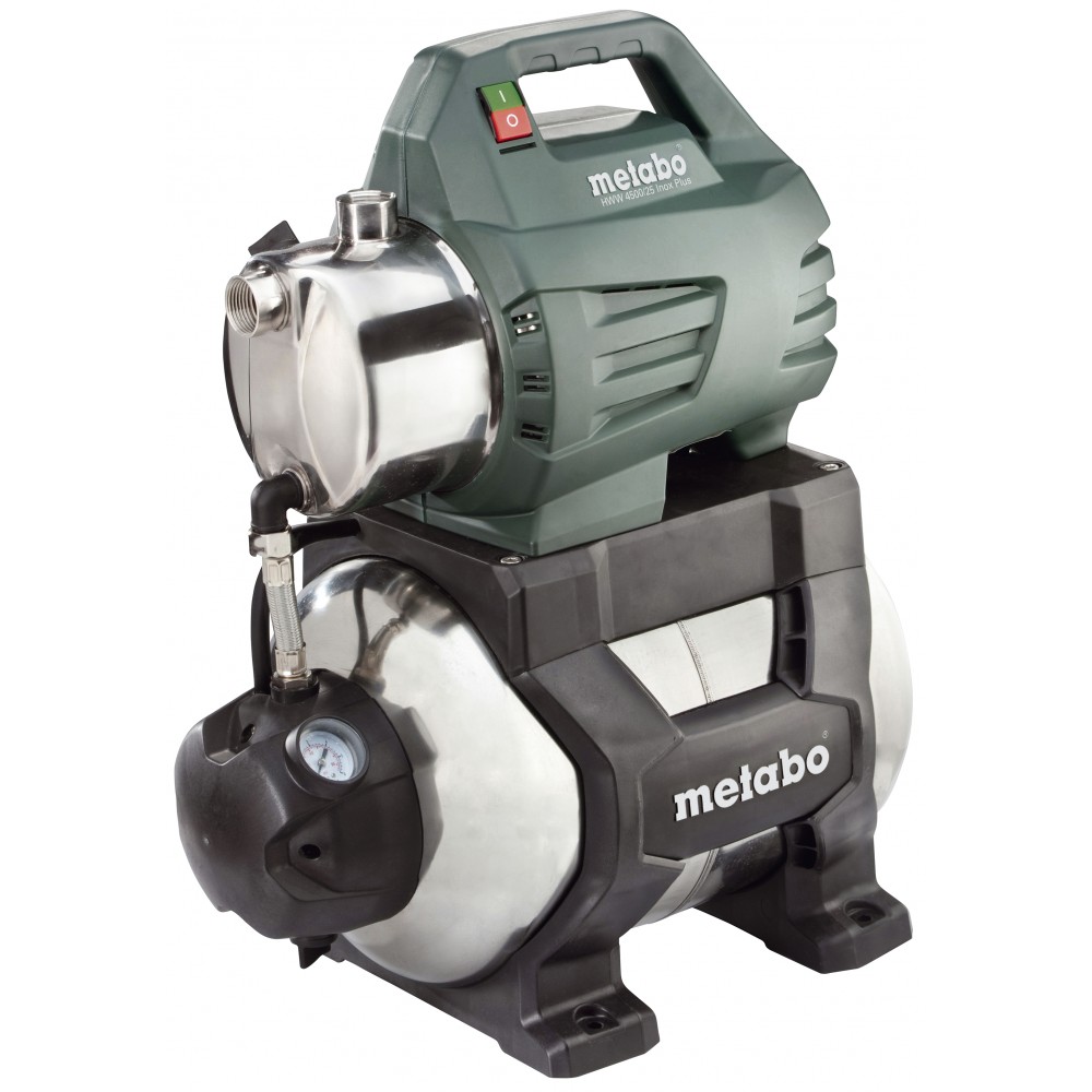 Bomba de agua hidrófora monofásica METABO HWW 4500/25 INOX PLUS, potencia 1300 W, caudal 4500 l/h, altura de elevación 48 m, capacidad del depósito 24 L | Bombas de agua electrica | Bombas de agua |