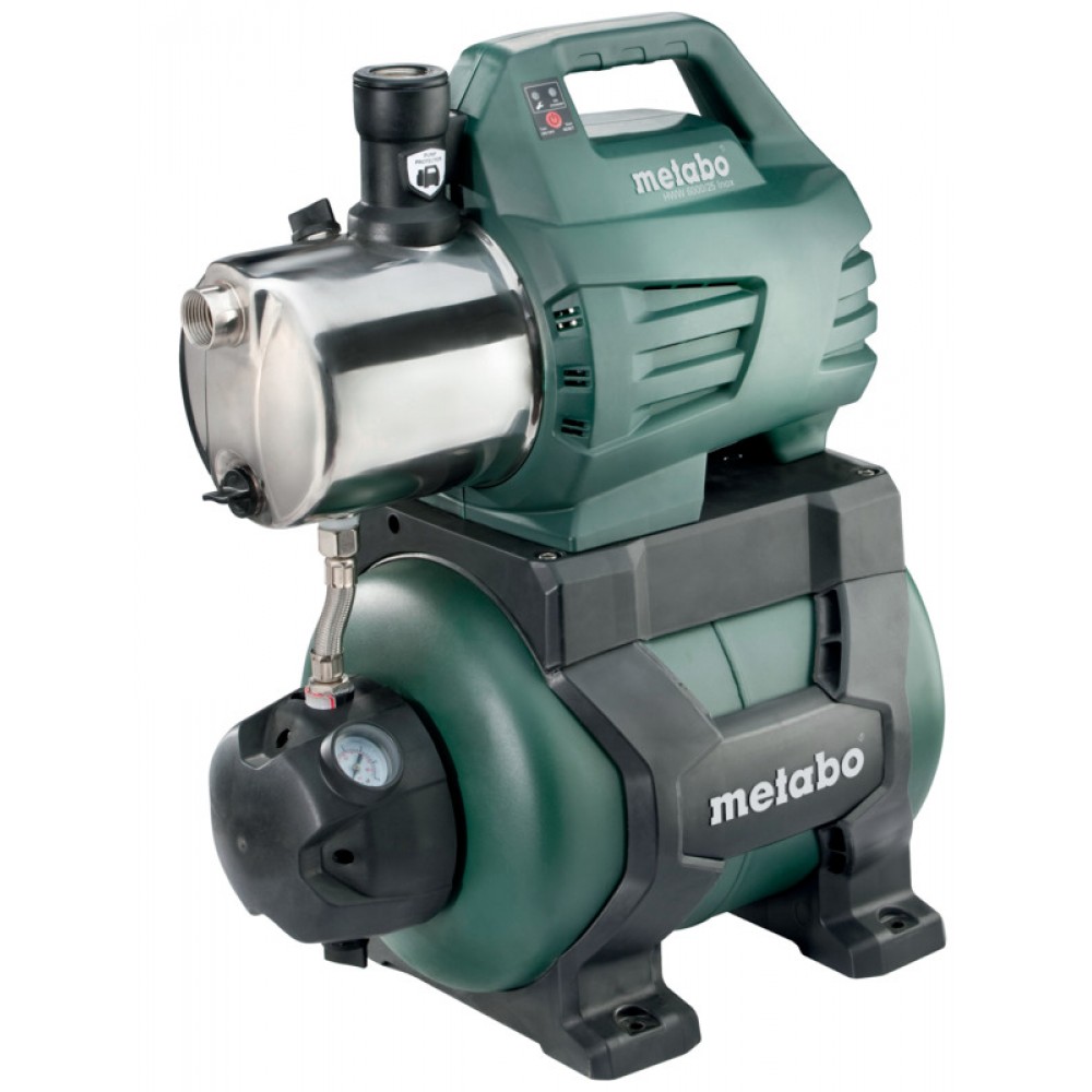 Bomba de agua hidrófora monofásica METABO HWW 6000/25 INOX, potencia 1300 W, caudal 6000 l/h, altura de elevación 55 m, capacidad del depósito 24 L