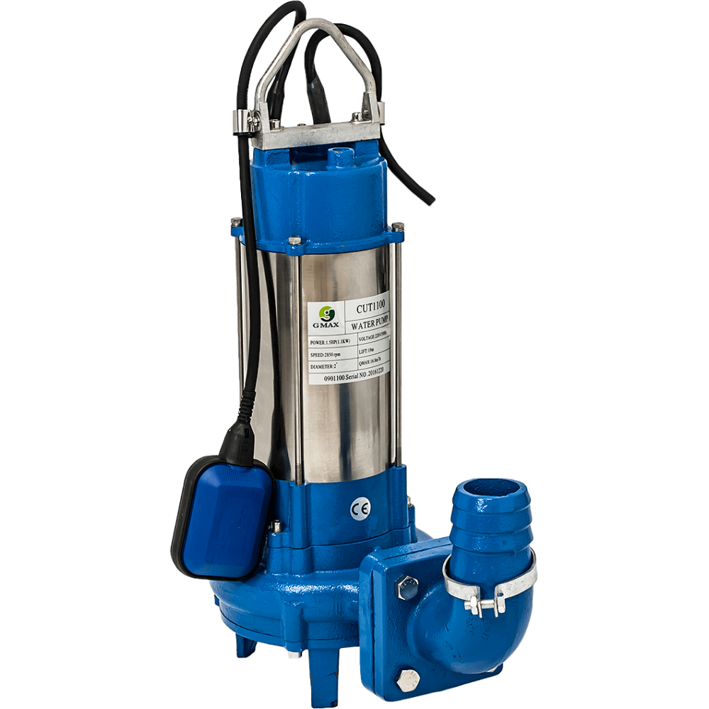 Bomba de drenaje sumergible para aguas residuales con cortadora Gmax Cut con flotador externo – caudal 21 m³/h, potencia 1,5 kW, altura de elevación 23 m