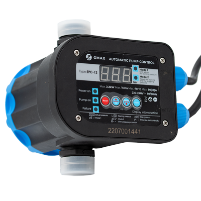 Regulador de presión EPC-12 con pantalla digital y umbrales ajustables Gmax – tamaño 1", potencia 2,2 kW, frecuencia 50–60 Hz, voltaje 220–240 V - Gmax