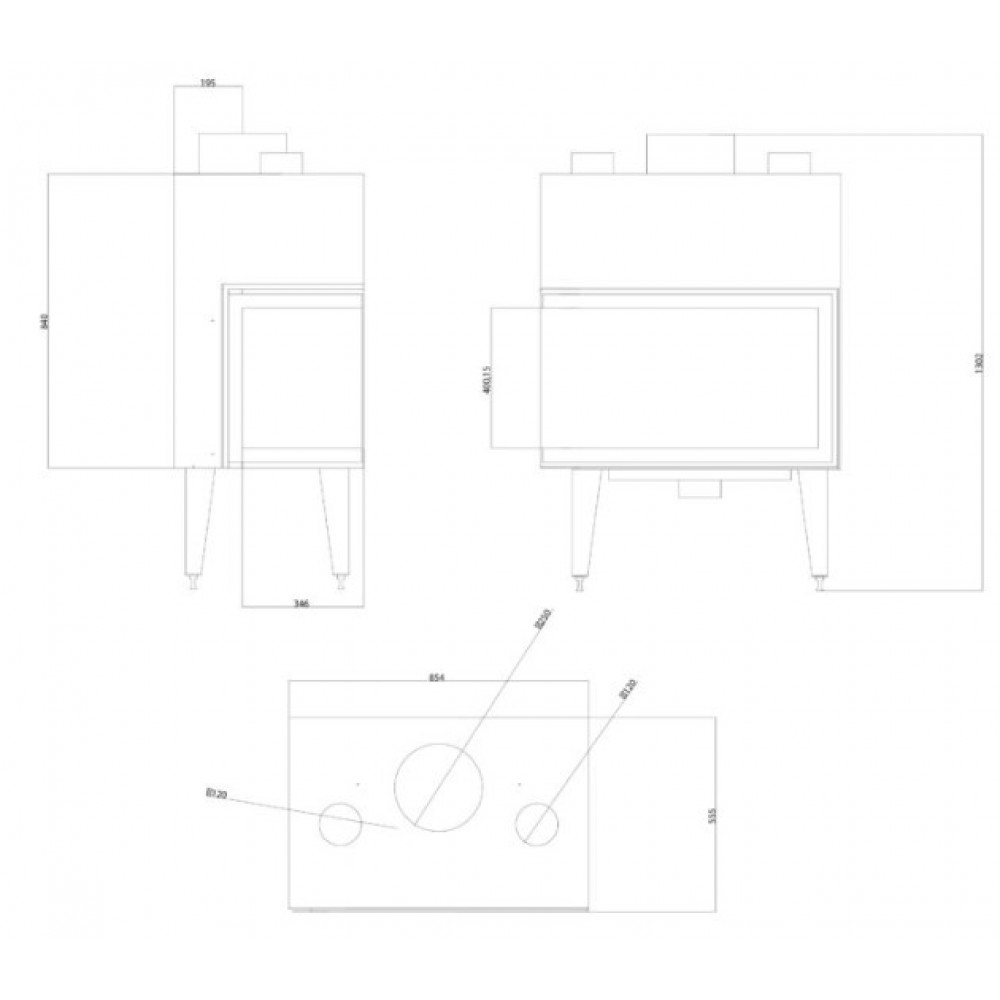 Cassette chimenea Balkan Energy ATS STABLE AIR CORNER 800, con conductos de aire, izquierda, 15.15kW | Chimeneas de leña modernas | Chimeneas de leña |