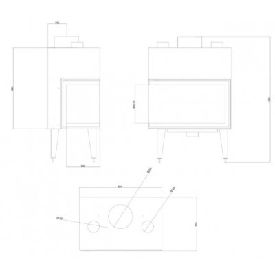 Cassette chimenea Balkan Energy ATS STABLE AIR CORNER 800, con conductos de aire, bien, 15.15kW - Cassette chimeneas