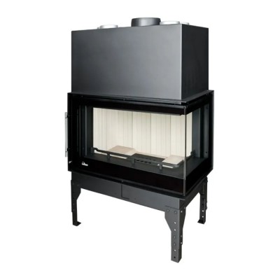Chimenea de leña UNIFLAM 760 EVO PBS con conductos de aire y suministro de aire, vidrio curvado, lado derecho, 10kW - Chimeneas de leña