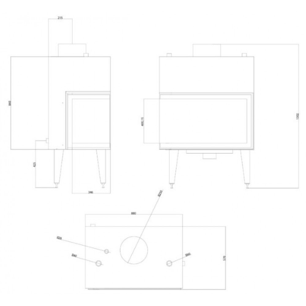 Termochimenea de leña Balkan Energy ATS STABLE HYDRO CORNER 800, derecha, 24.58kW | Termochimeneas de leña | Chimeneas de leña |