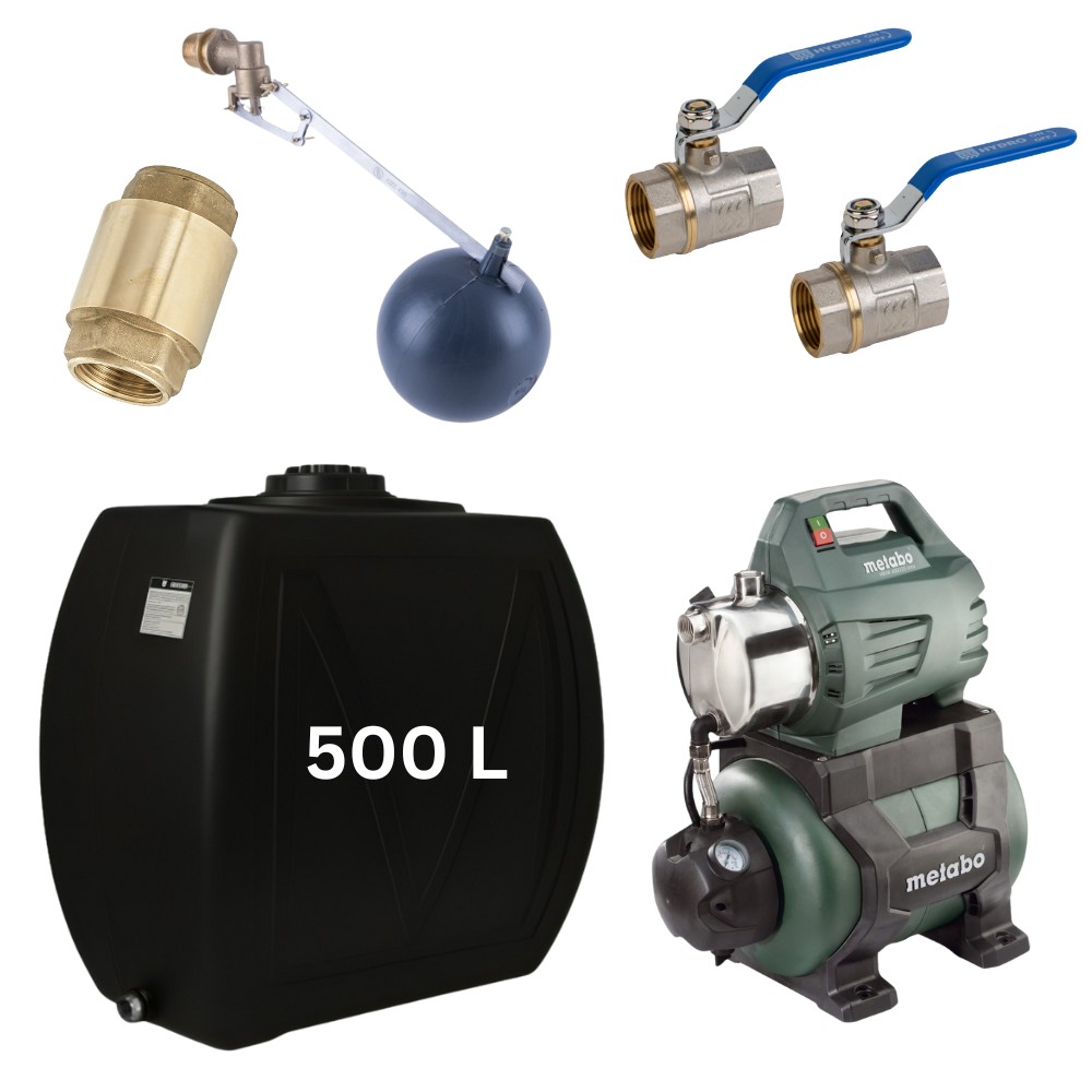 Kit "Agua potable 500L“ con depósito de agua Narrow Mavil (negro) y bomba hidrófora Metabo | Depositos de agua potable |  |