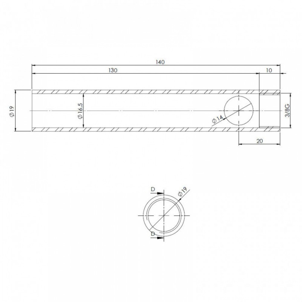 Tubo para resistencia de encendido de estufa de pellets, diámetro 19 mm, longitud 140 mm, rosca 3/8" | Resistencias para estufas de pellets | Repuestos estufa de pellets |