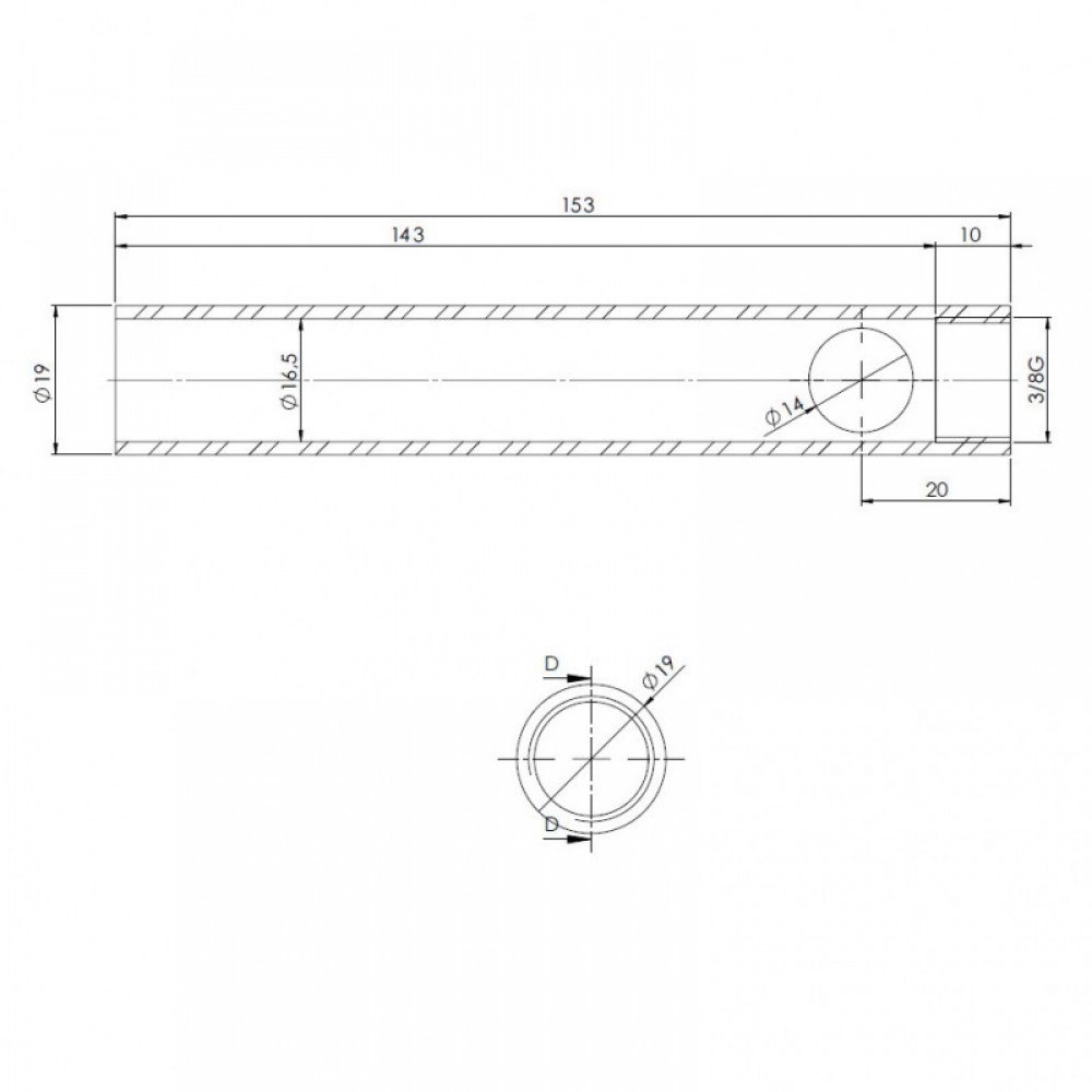 Tubo para resistencia de encendido de estufa de pellets, diámetro 19 mm, longitud 153 mm, rosca 3/8" | Resistencias para estufas de pellets | Repuestos estufa de pellets |