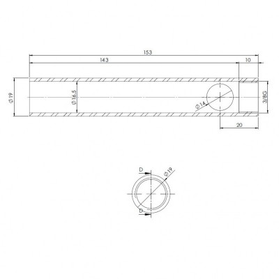 Tubo para resistencia de encendido de estufa de pellets, diámetro 19 mm, longitud 153 mm, rosca 3/8" - Resistencias para estufas de pellets