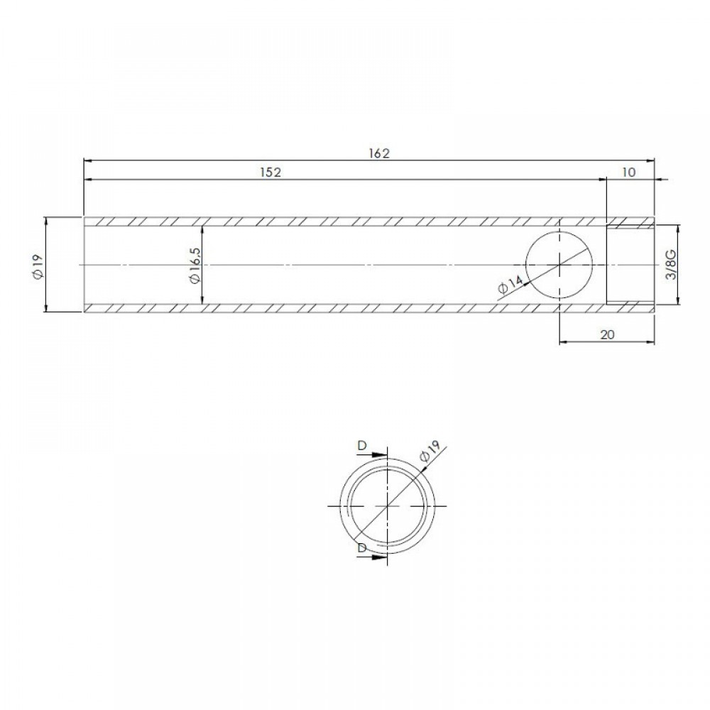 Tubo para resistencia de encendido de estufa de pellets, diámetro 19 mm, longitud 162 mm, rosca 3/8" | Resistencias para estufas de pellets | Repuestos estufa de pellets |