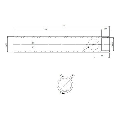 Tubo para resistencia de encendido de estufa de pellets, diámetro 19 mm, longitud 162 mm, rosca 3/8" - Resistencias para estufas de pellets