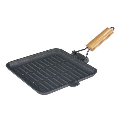 Sartén grill de hierro fundido con mango de madera plegable, 24x24 cm - Comparación de Producto