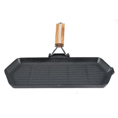 Sartén grill de hierro fundido con mango de madera plegable, 35x21 cm - Comparación de Producto