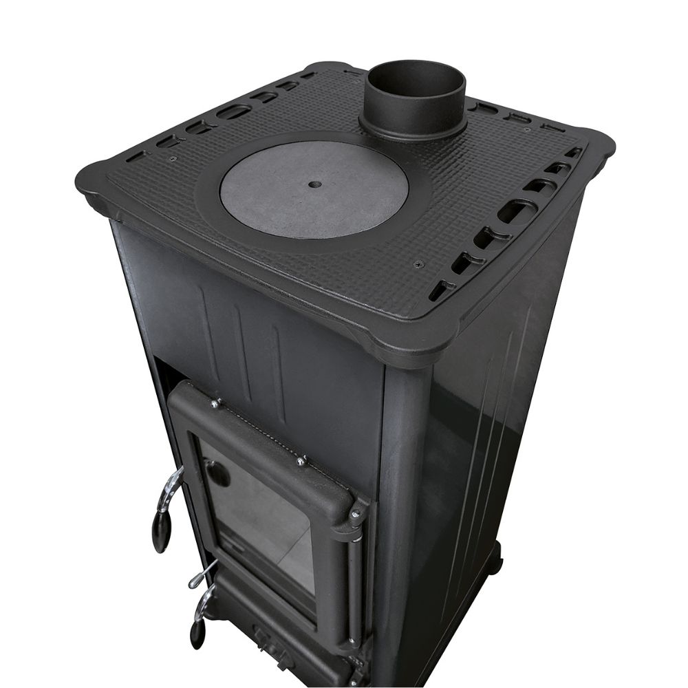 Estufa de leña italiana con placa de cocción La Nordica Emiliana, negra, 6.5kW | Cocinas de leña |  |