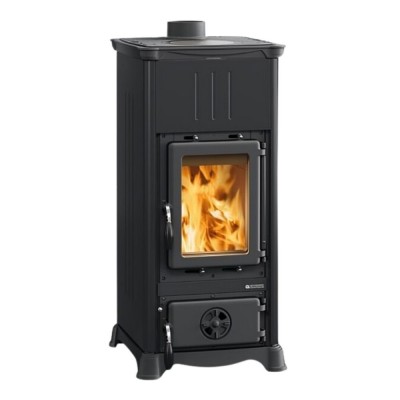 Estufa de leña italiana con placa de cocción La Nordica Emiliana, negra, 6.5kW - Cocinas de leña