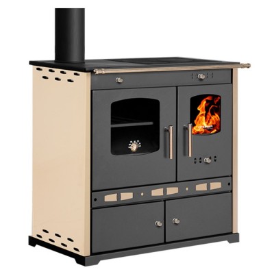 Estufas de leña cocinas Prometey Perfect Eco Lux con salida de humos a la izquierda, color marfil, 7,5 kW - Estufas de leña con horno
