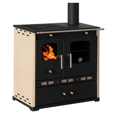 Estufas de leña cocinas Prometey Perfect Eco Lux con salida de humos a la derecha, color marfil, 7,5 kW - Estufas de leña con horno