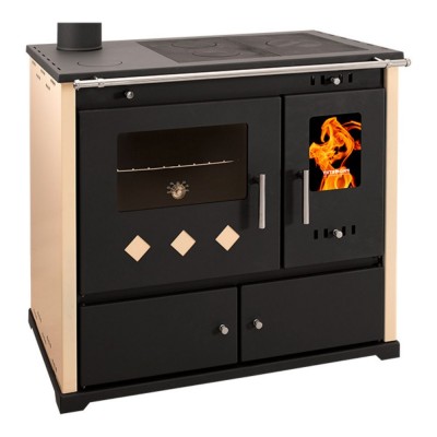 Estufas de leña cocinas Prometey Perfect Practik Lux, color marfil, salida de humos a la izquierda, 9,5 kW - Estufas de leña con horno