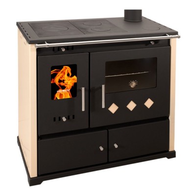 Estufas de leña cocinas Prometey Perfect Practik Lux, color marfil, salida de humos a la derecha, 9,5 kW - Estufas de leña con horno