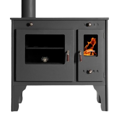 Estufas de leña cocinas Prometey Retro Eco con salida de humos a la izquierda, 7 kW - Estufas de leña con horno