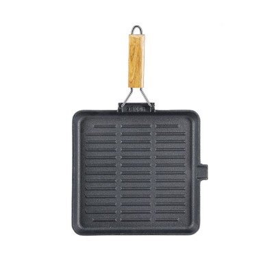 Sartén grill de hierro fundido con mango de madera plegable, 28x28 cm - Comparación de Producto