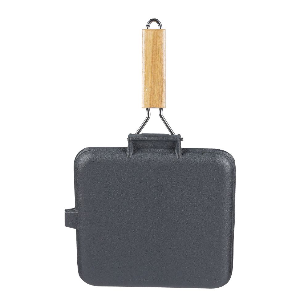Sartén grill de hierro fundido con mango de madera plegable, 24x24 cm |  |  |