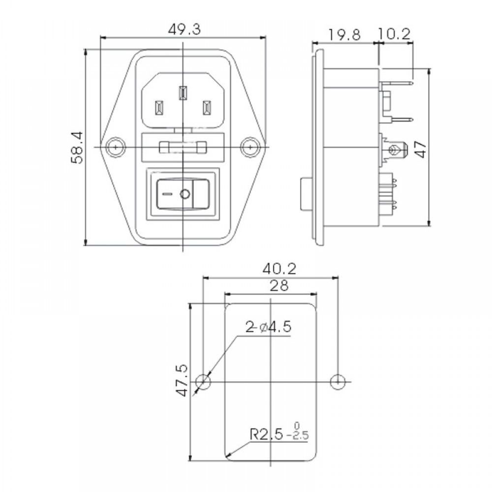 Conector de alimentación con interruptor y fusible para estufas de pellets | Electrónica para estufas de pellets | Repuestos estufa de pellets |