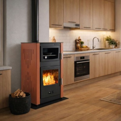 Hidroestufa de leña con horno Velmora Fire ATS HYDRO ΜΑSΙΝΑ 90-25 terracota, 25kW - Cocinas de leña