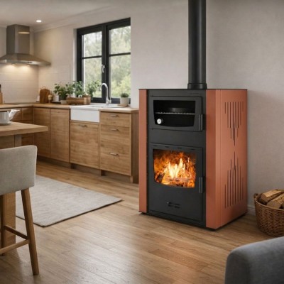 Hidroestufa de leña con horno Velmora Fire ATS HYDRO ΜΑSΙΝΑ 90-30 terracota, 35kW - Cocinas de leña