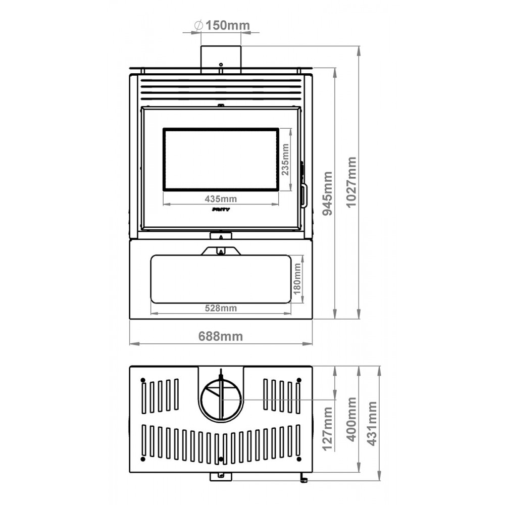 Estufa de leña Prity PM3 E, 10.8kW | Estufas de leña Prity | Prity |