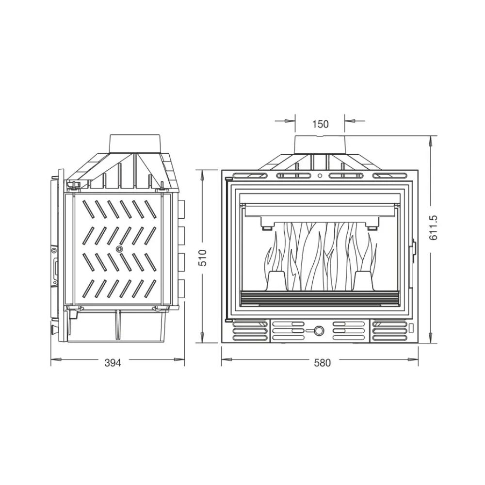 Chimenea de leña UNIFLAM 700 OPTIMA ECO con compuerta y suministro de aire, 12kW | Chimeneas de leña modernas | Chimeneas de leña |