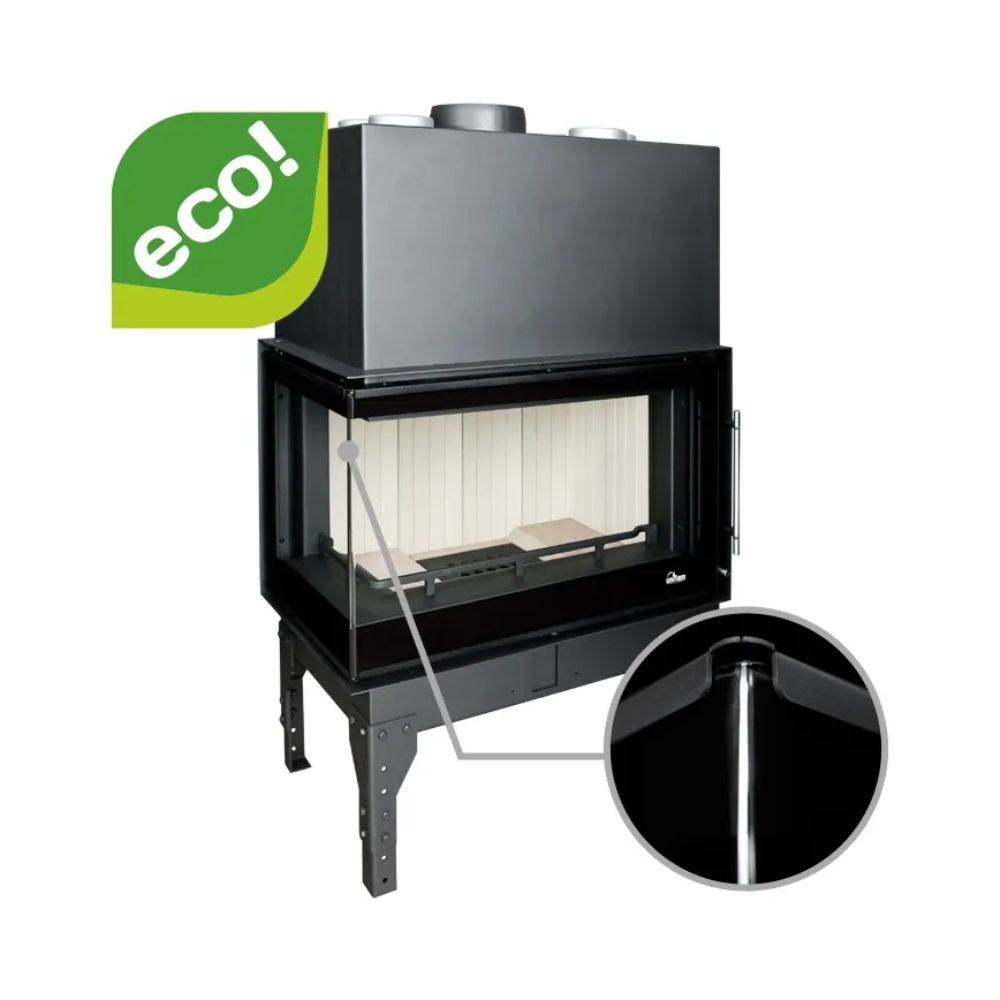 Chimenea de leña UNIFLAM 760 EVO PBS con conductos de aire y suministro de aire, vidrio curvado, lado derecho, 10kW | Chimeneas de leña modernas | Chimeneas de leña |