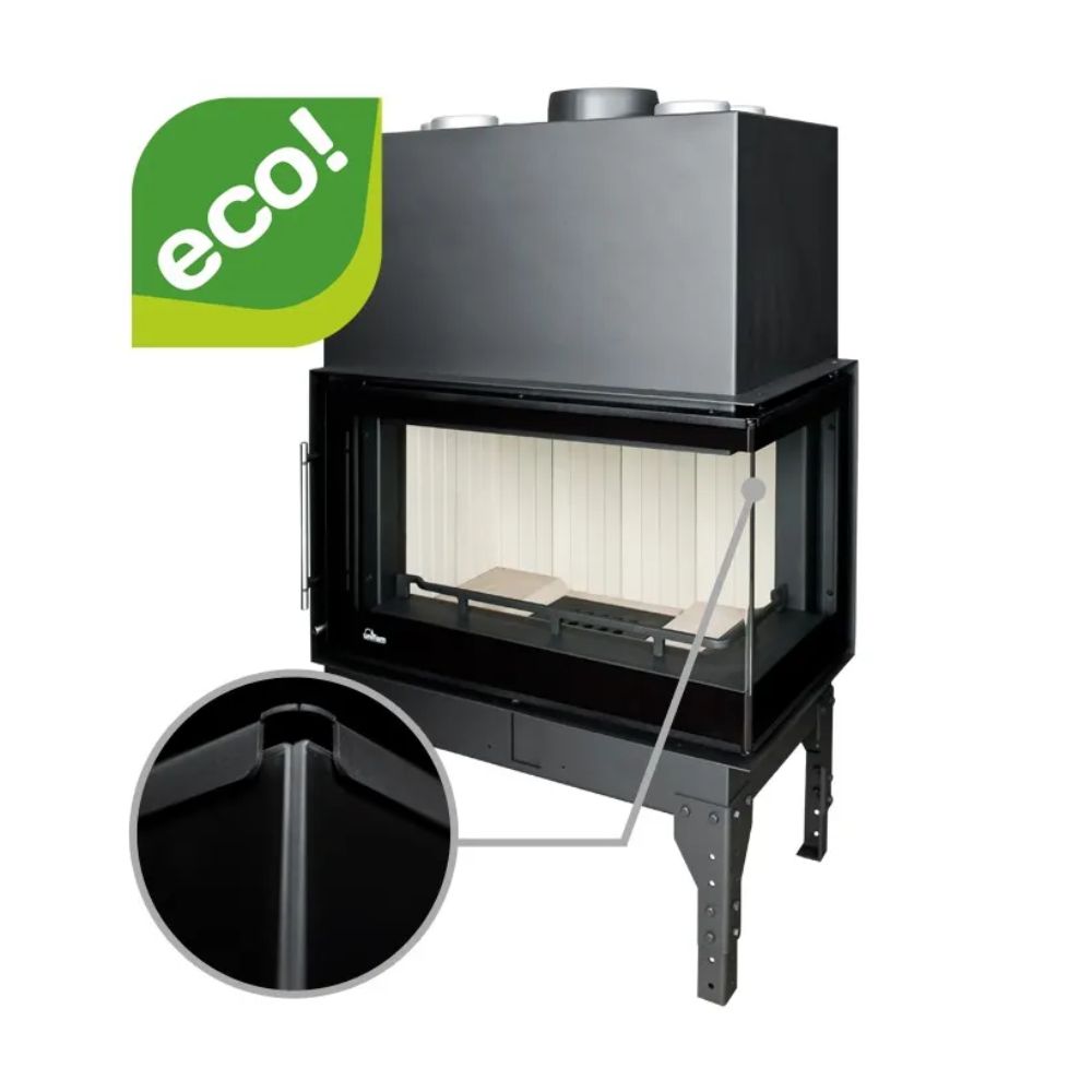 Chimenea de leña UNIFLAM 860 EVO PBS con conductos de aire y suministro de aire, vidrio curvado, lado derecho, 15kW | Chimeneas de leña modernas | Chimeneas de leña |