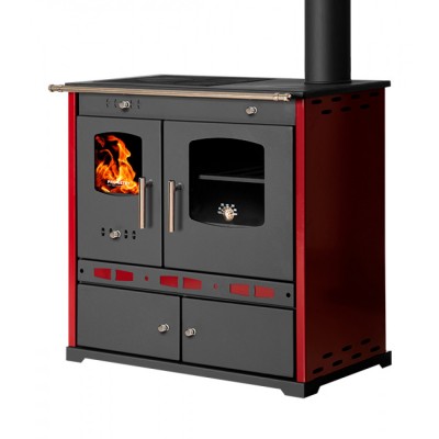 Estufas de leña cocinas Prometey Perfect Eco Lux con salida de humos a la derecha, color burdeos, 7.1 kW - Estufas de leña