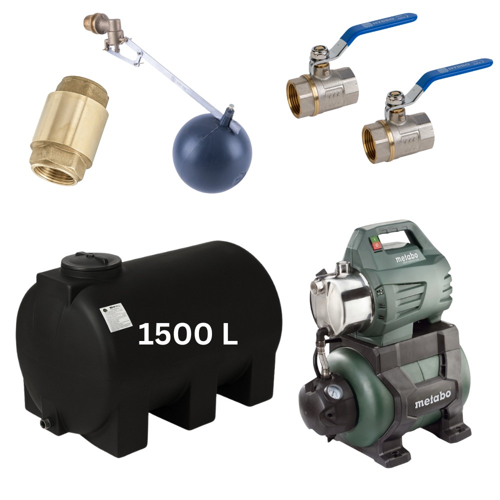 Kit "Agua potable 1500L“con depósito de agua Mavil (negro, horizontal) y bomba hidrófora Metabo | Depositos de agua potable |  |