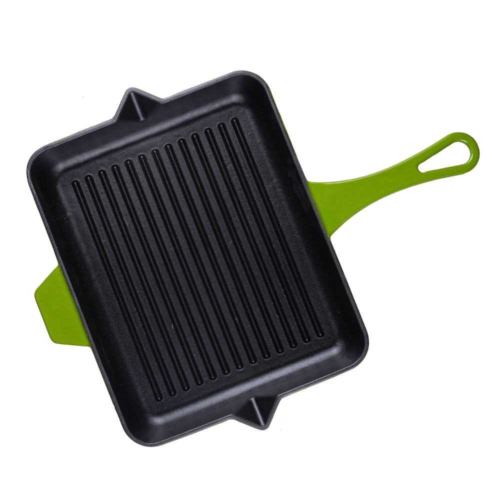 Sartén para parrilla de hierro fundido esmaltado Hosse, Bamboo, 26x32cm | Sartén para parrilla de hierro fundido | Sartén de hierro fundido |