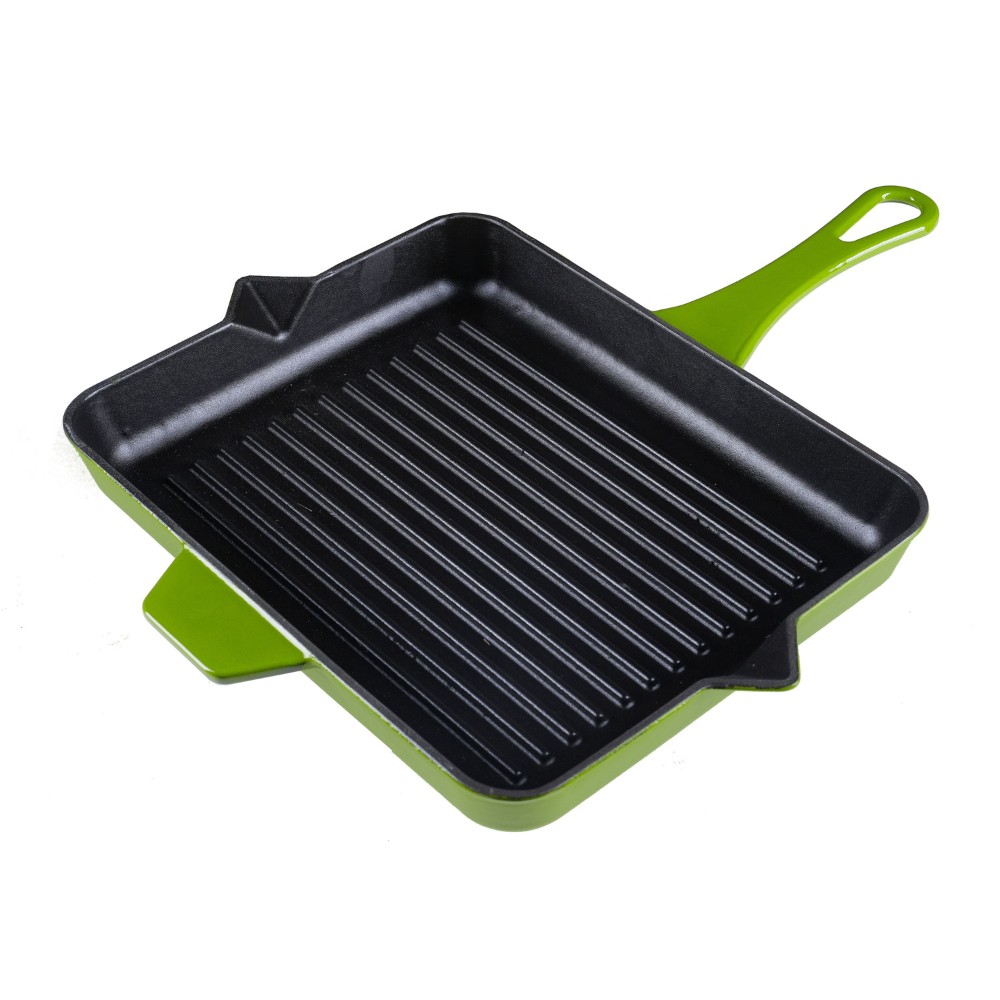 Sartén para parrilla de hierro fundido esmaltado Hosse, Bamboo, 26x32cm | Sartén para parrilla de hierro fundido | Sartén de hierro fundido |