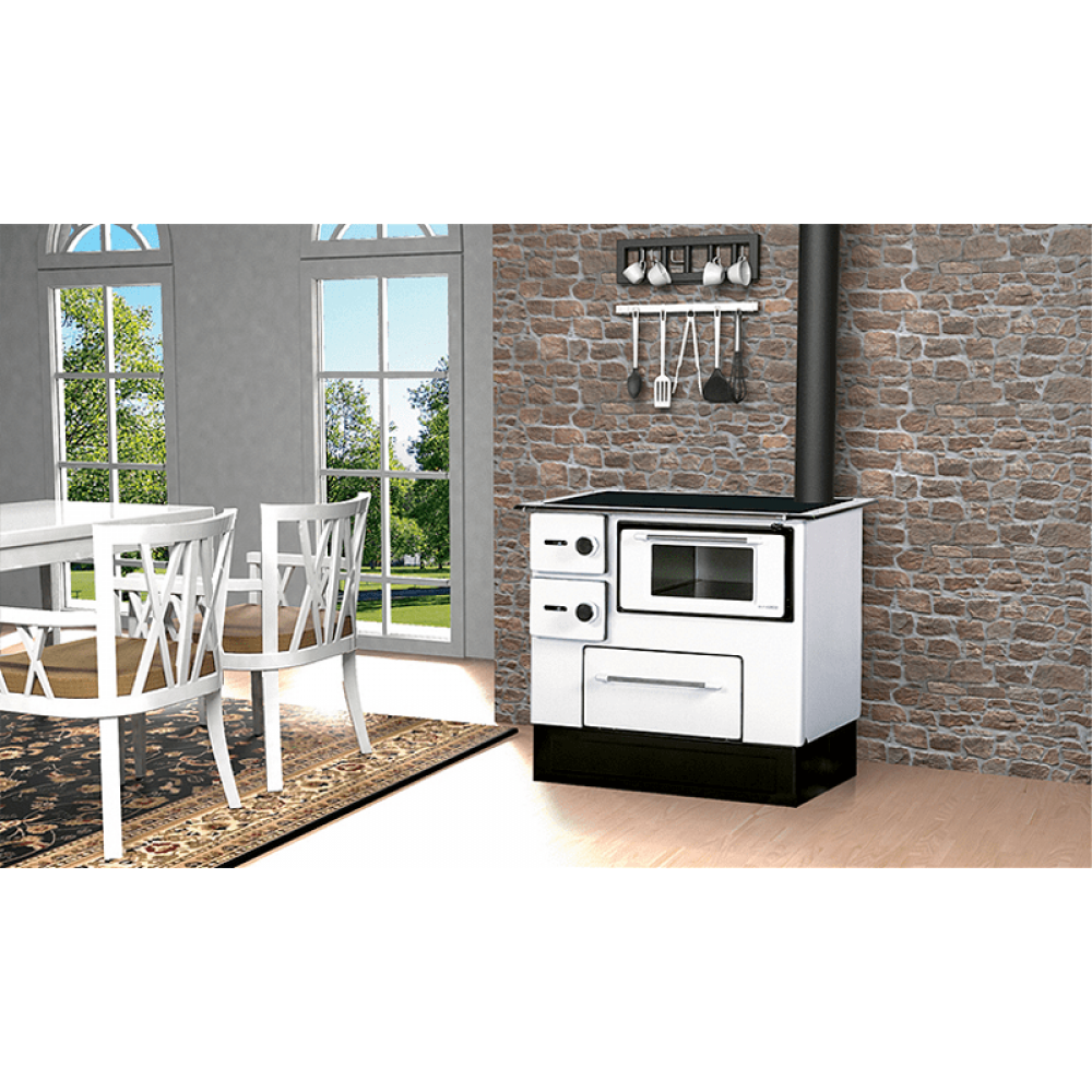 Cocina de leña Alfa Plam Regular 46 Blanca Izquierda, 5kW | Cocinas de leña | Leña |